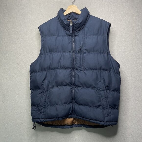 St. Johns Bay Mens Down Puffer Vest Large Navy Blue With Zip Pockets - Picture 1 of 6